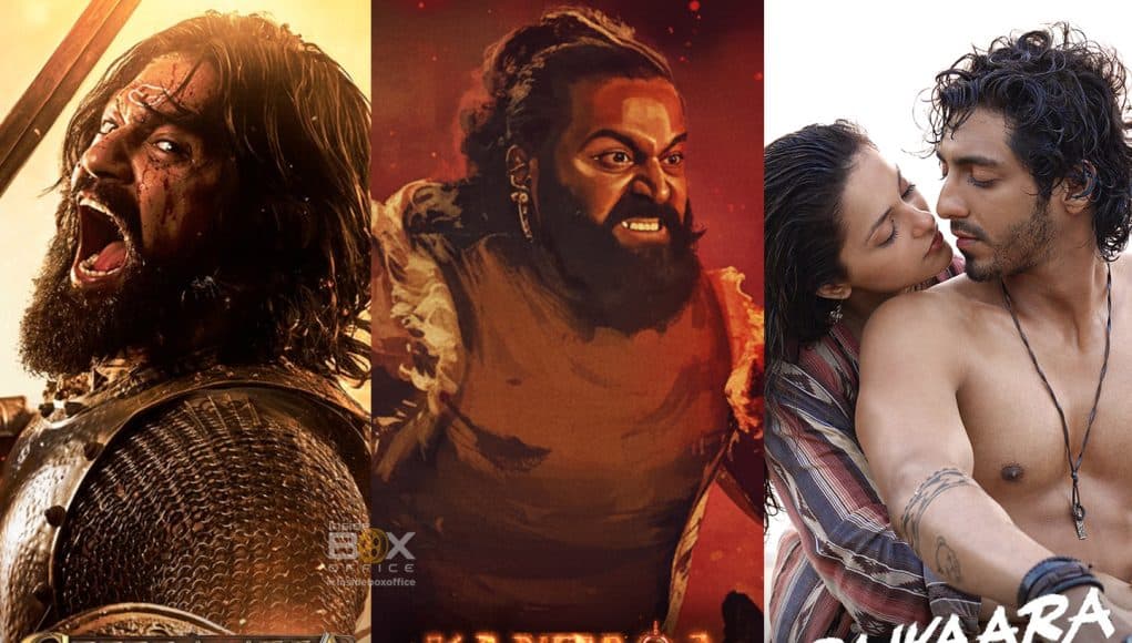 Epic Indian and Bollywood film posters showcasing intense characters and romantic scenes for Inside Box Office. A collage of film posters from Inside Box Office featuring action, drama, and romance genres with prominent Indian actors and engaging visual effects.