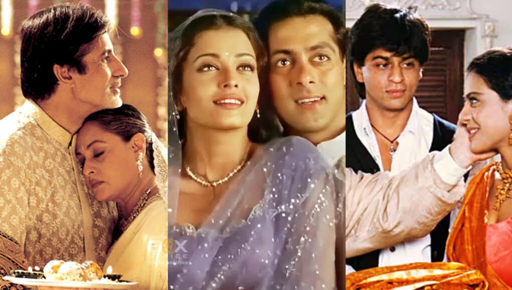 Indian film family celebrating in traditional attire, showcasing love and togetherness in Bollywood movies.