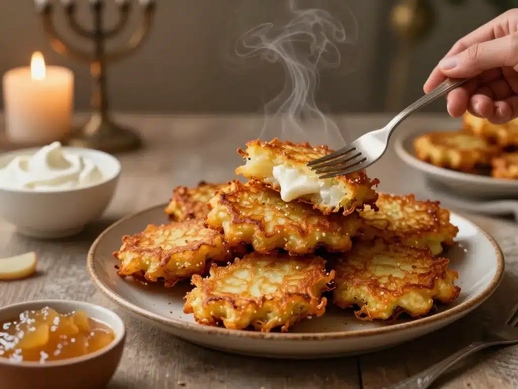 galette juif latkes croustillants sur assiette