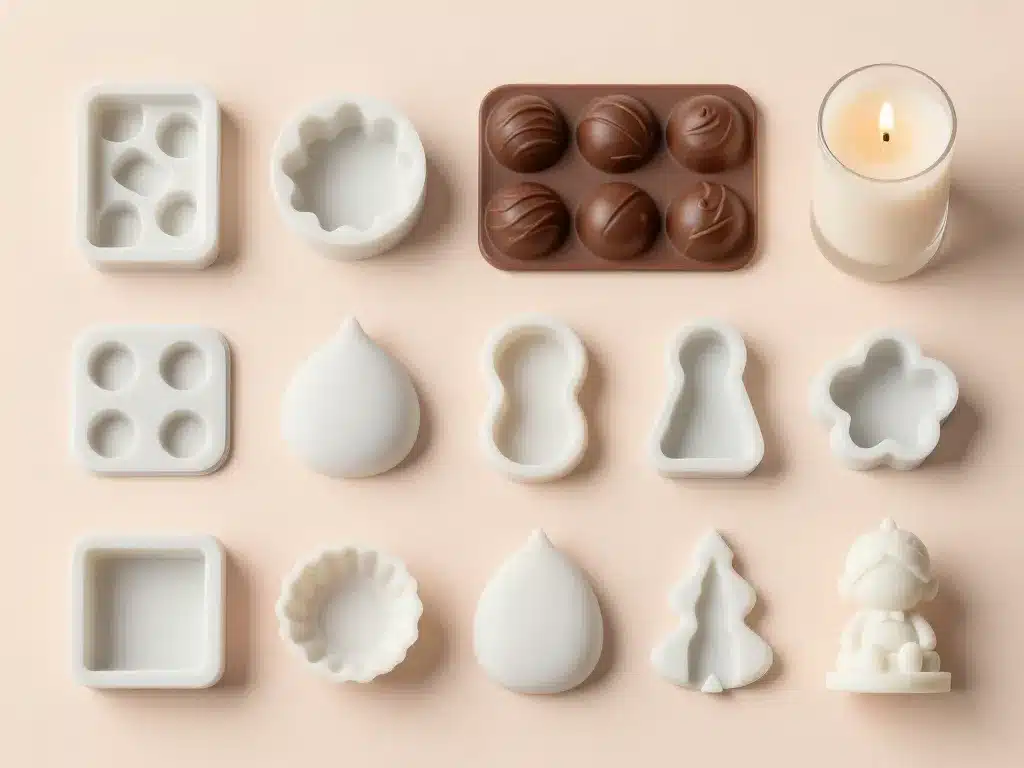 Scène produits moule silicone sur mesure : pièces, chocolat, bougies, déco