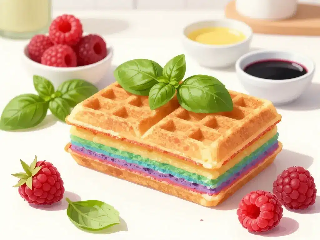 recette gaufre arc en ciel framboise basilic illustration texture et ingrédients