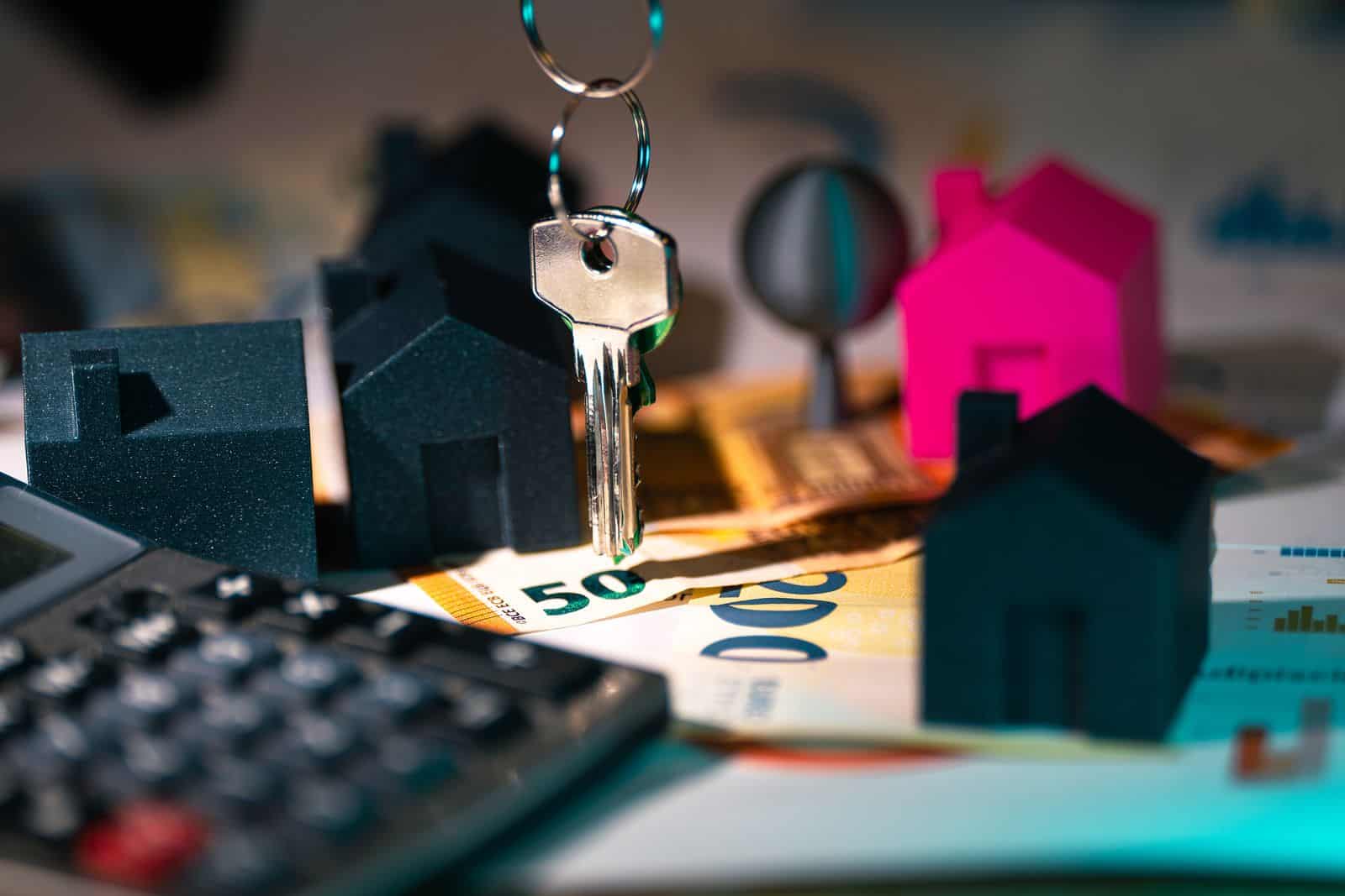 Model houses, keys and documents representing a Las Vegas real estate investment