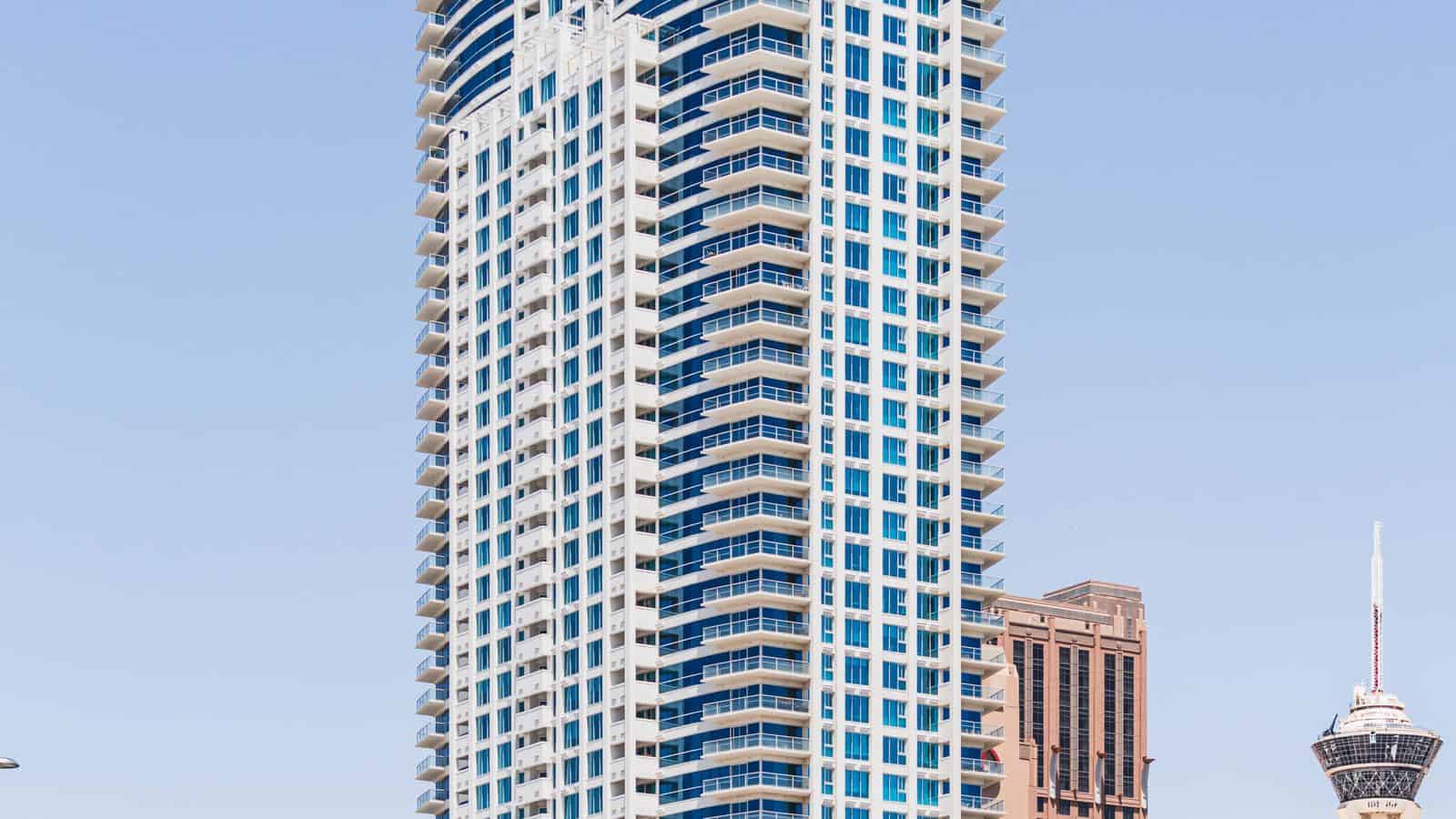 Sky Las Vegas high-rise condominium tower on the Las Vegas Strip against a clear sky