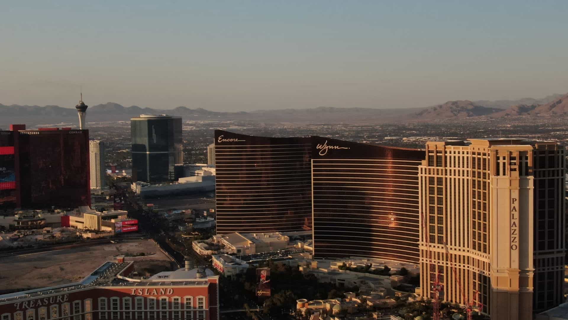 Aerial view of the Las Vegas Strip and surrounding Paradise neighborhoods where many rental homes sit