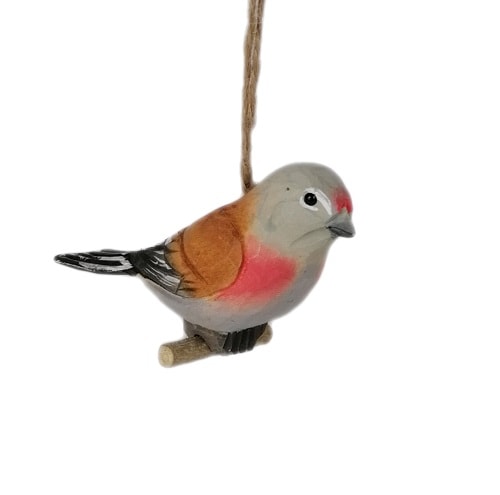 Holzvogelanhänger handgefertigt, dekoratives Naturprodukt für Heim und Garten.