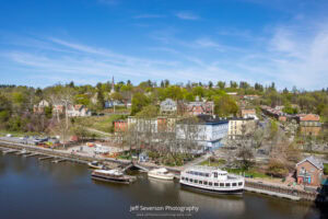 A landscape photo of a spring morning at the Rondout District of Kingston, NY.
