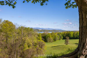A May morning from the parking area before leaving the Vanderbilt Mansion National Historic Site that provides a beautiful view of the Hudson River and the Catskills in the background.