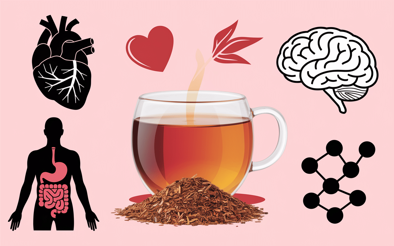Infusion rooibos, symboles santé système cardiovasculaire et bien-être