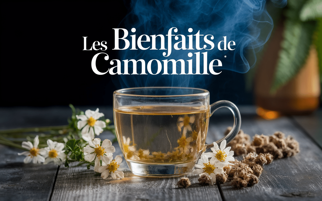 Tasse de tisane de camomille avec fleurs médicinales