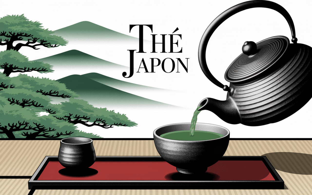 Cérémonie traditionnelle thé japonais zen avec théière et jardin