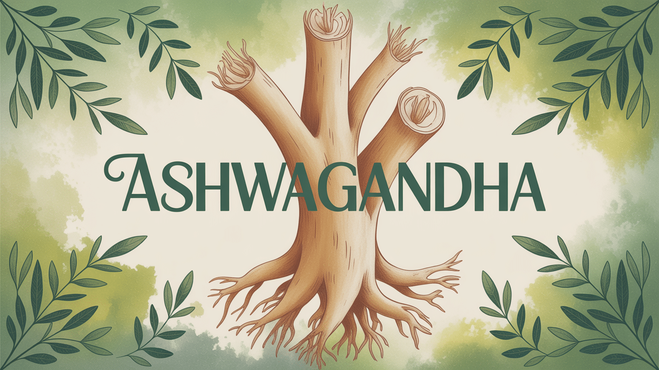 Racine d'ashwagandha stylisée avec feuilles vertes