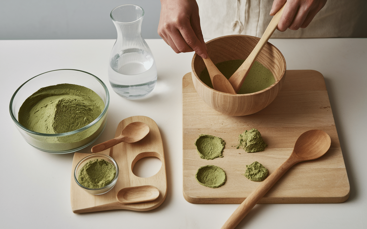Preparation cataplasme argile verte bol verre mélange