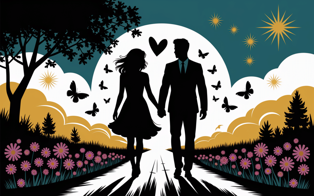 silhouettes-rapprochement-chemin-fleuri