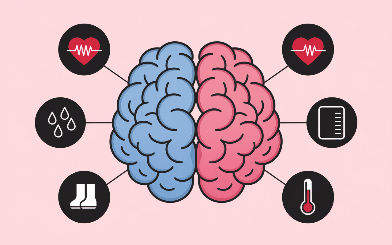 Cerveau stylisé avec signaux d'alerte des symptômes anxieux