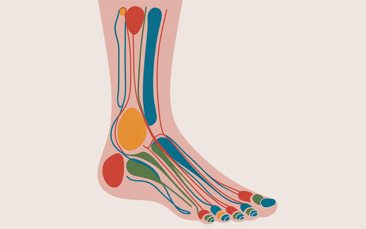 Diagramme du trajet du nerf sural côté extérieur du pied