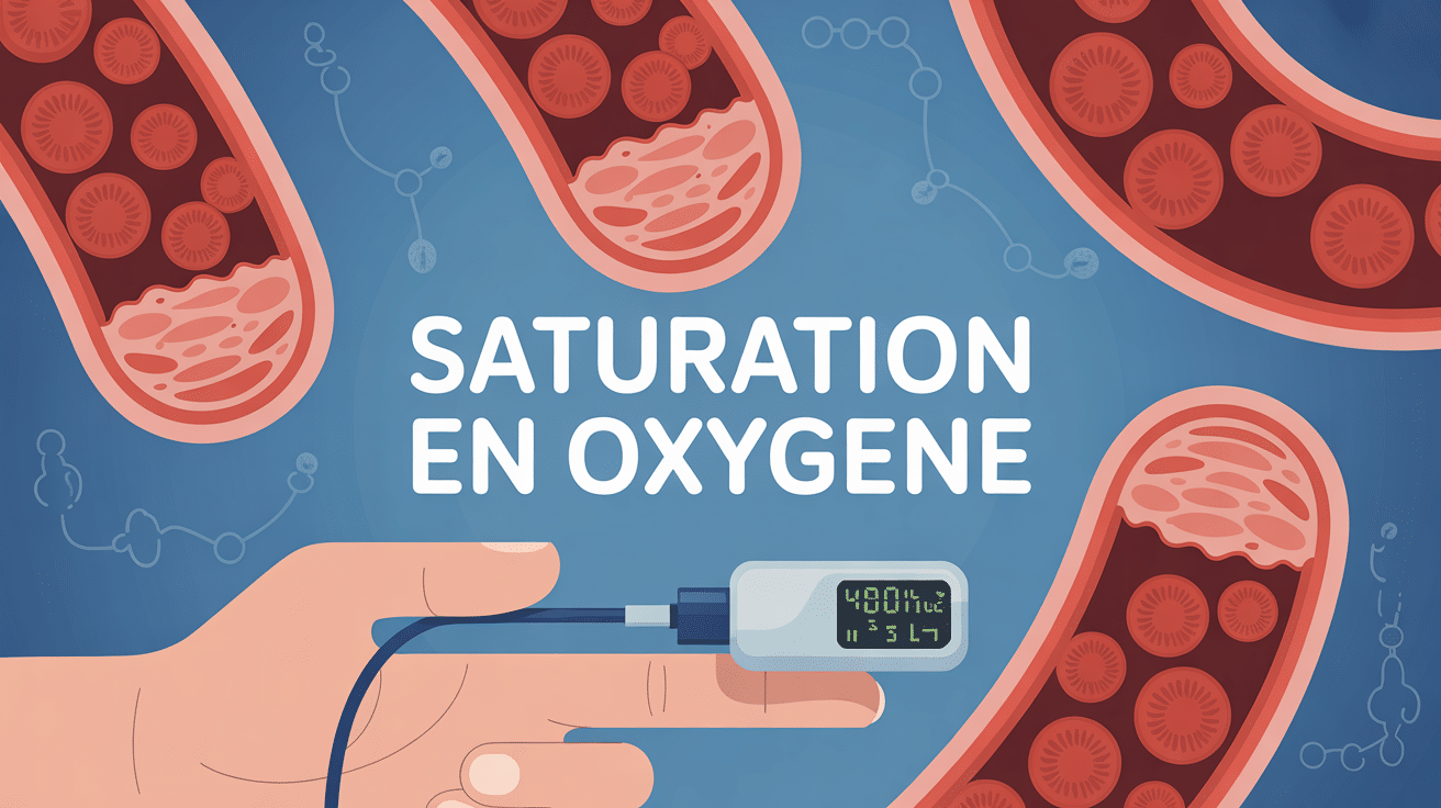Illustration saturation en oxygène avec poumons globules rouges oxymètre