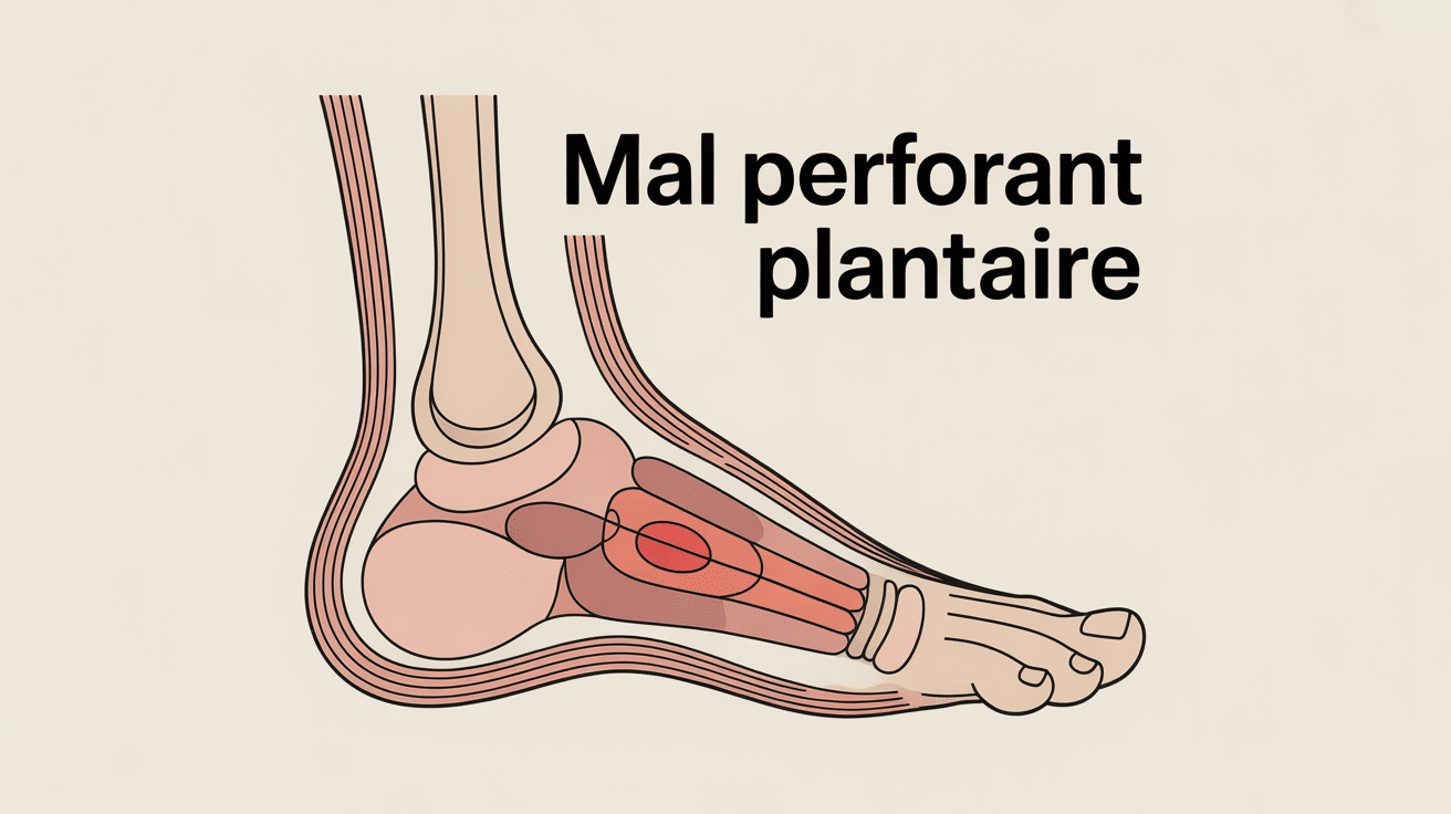 Illustration medicale d un pied avec mal perforant plantaire