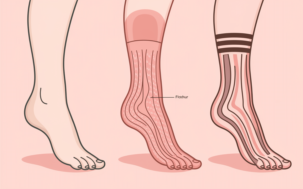 Diagramme montrant progression du mal perforant plantaire avec hyperkeratose et ulceration