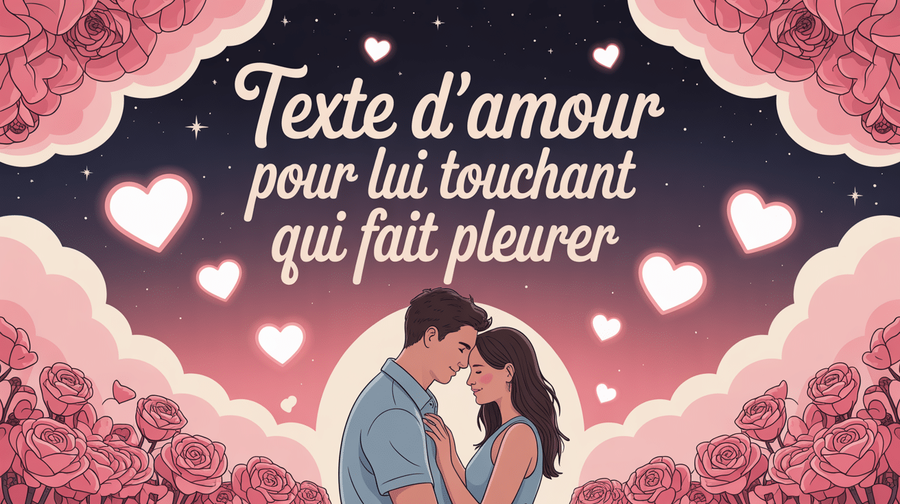 illustration couple enlacé ciel étoilé texte d'amour pour lui touchant qui fait pleurer