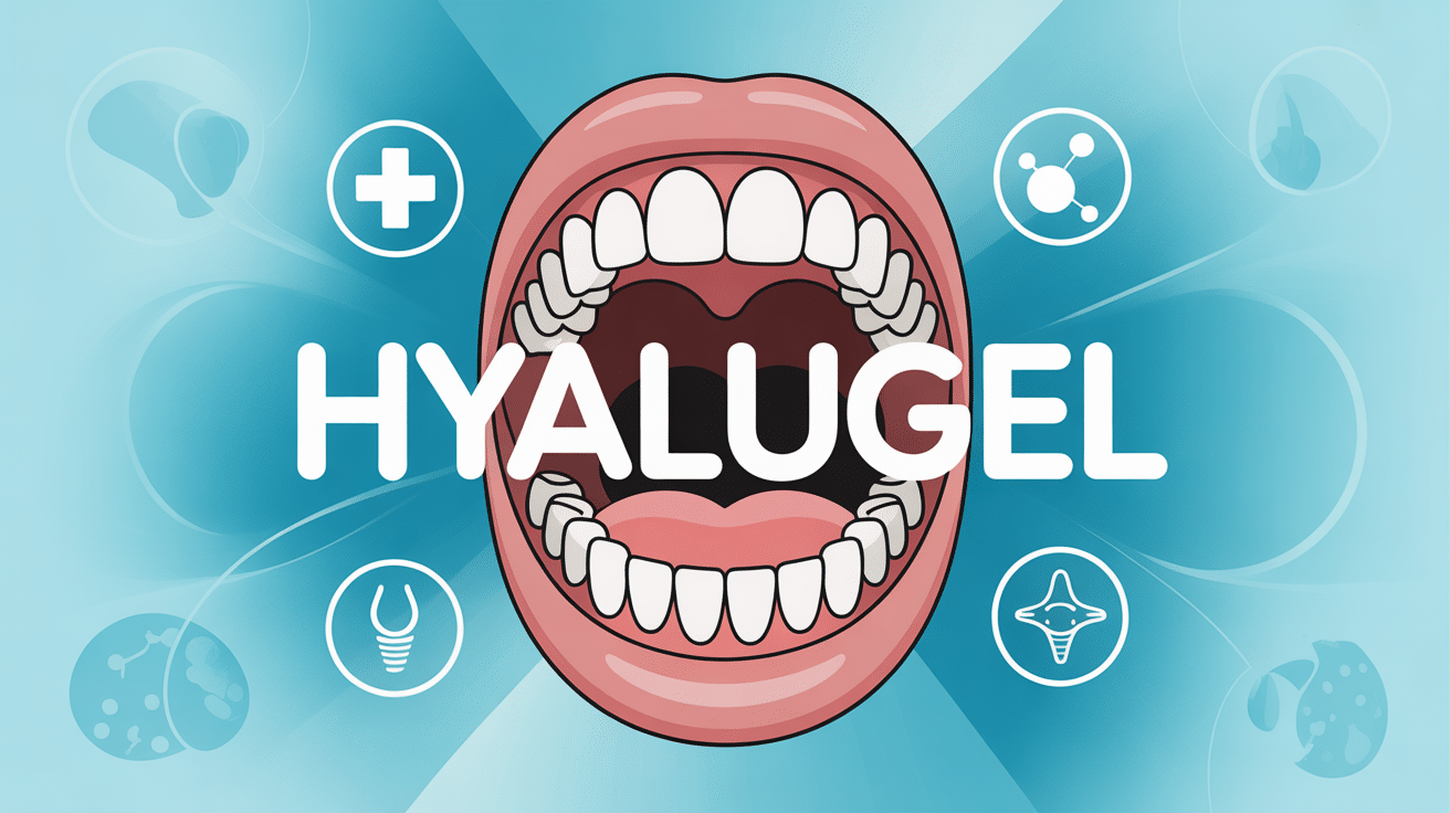Illustration bouche avec Hyalugel et symboles medicaux