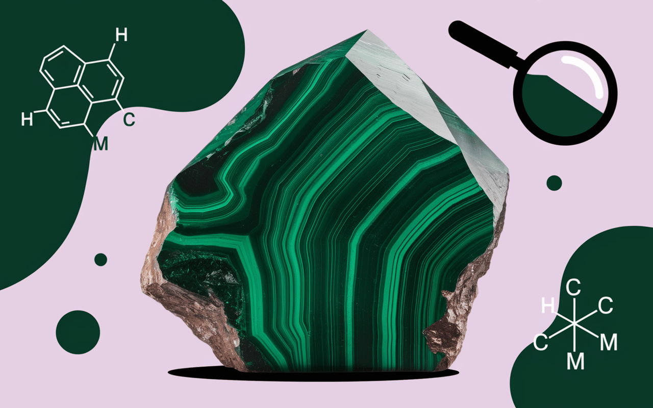 Gros plan de la structure cristalline de malachite