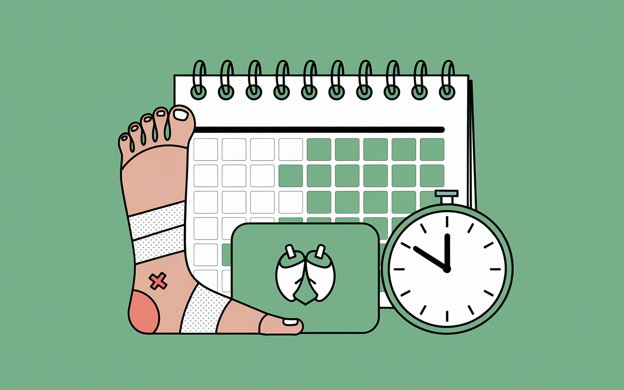 Calendrier et pied guéri pour conduire après fracture du calcanéum