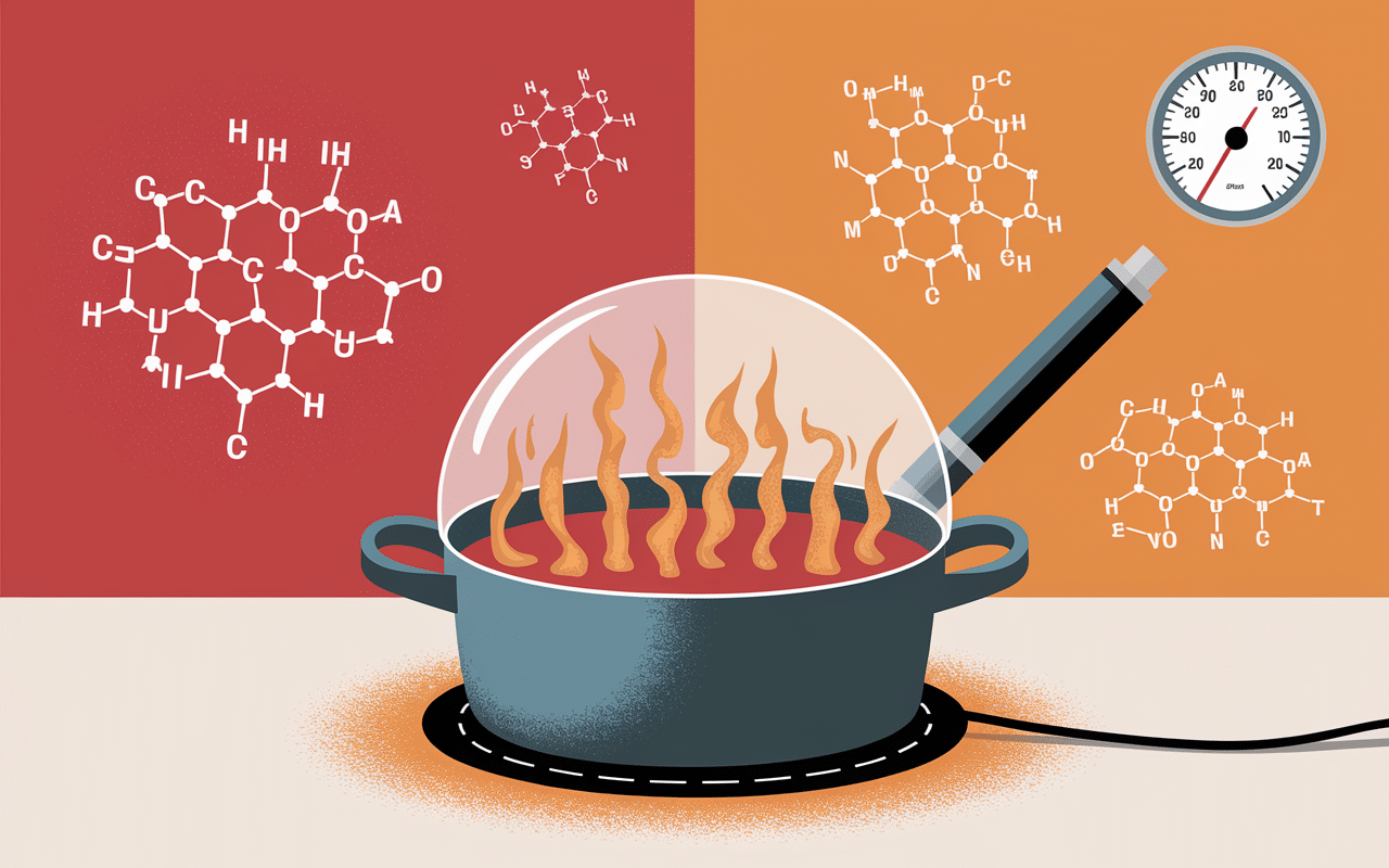 couvercle silicone danger particules chaleur illustration scientifique