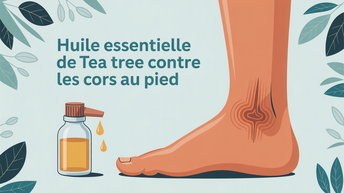 Illustration huile essentielle tea tree pour cors au pied profil