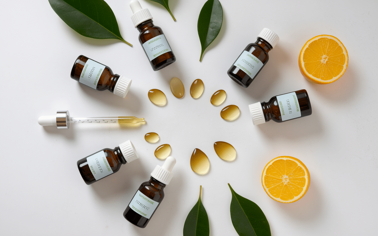 Bouteilles oeil de perdrix huiles essentielles citron tea tree