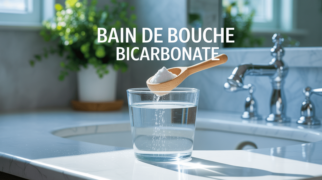 verre bain de bouche bicarbonate sur plan de travail