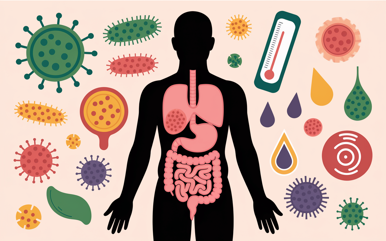 Bali belly schéma digestif, bactéries, symptômes chez voyageur