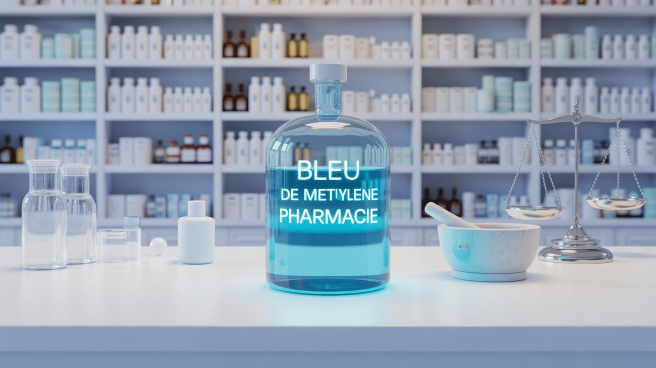 bleu de méthylène pharmacie flacon bleu comptoir