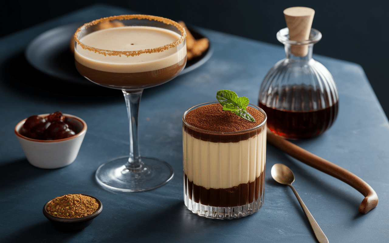 Cocktails et tiramisu avec liqueur de café cuisine créative