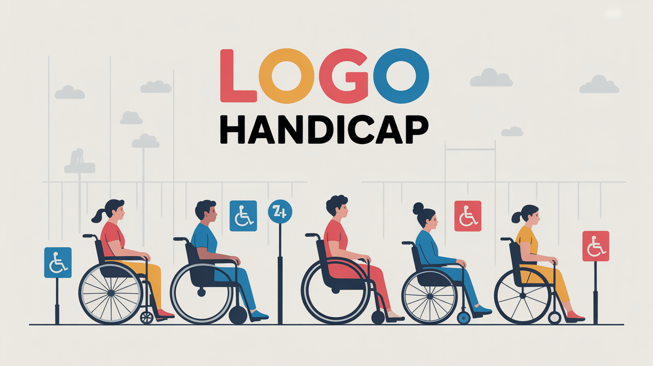 Logo handicap silhouettes diverses environnement accessible
