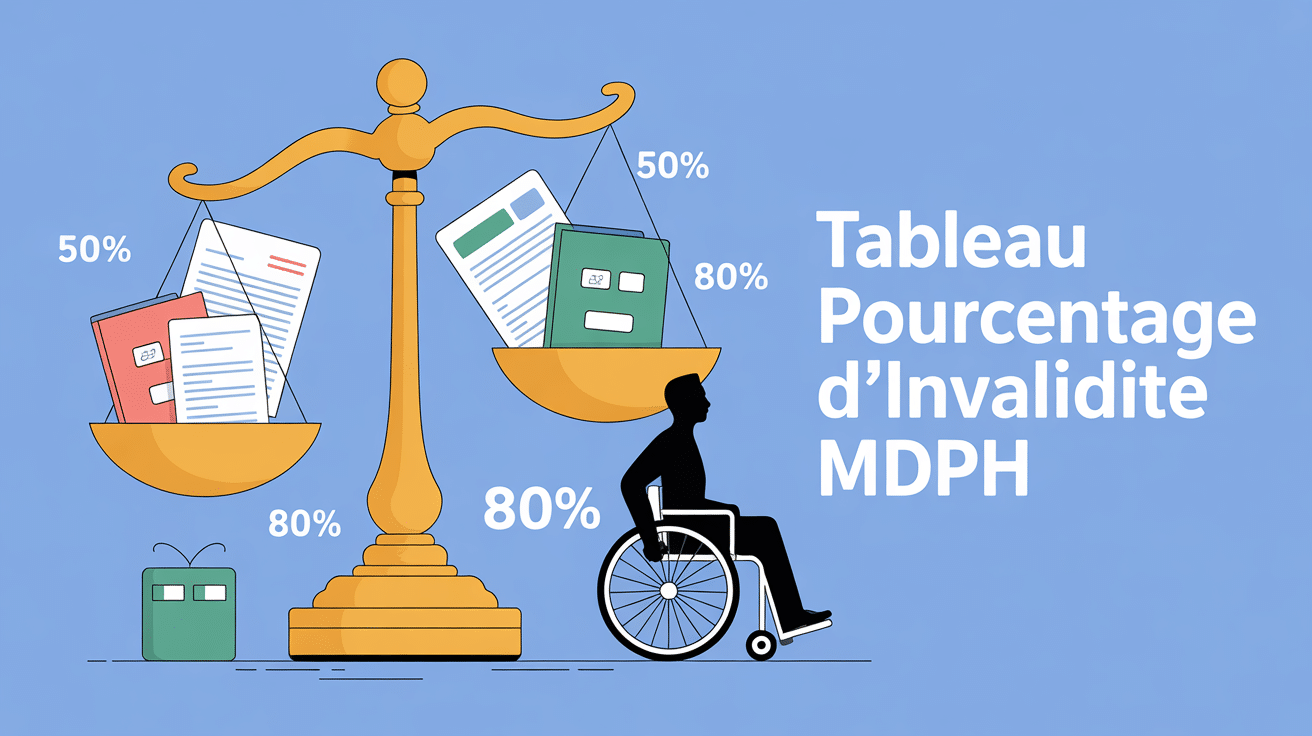 illustration tableau pourcentage d'invalidité mdph justice fauteuil roulant