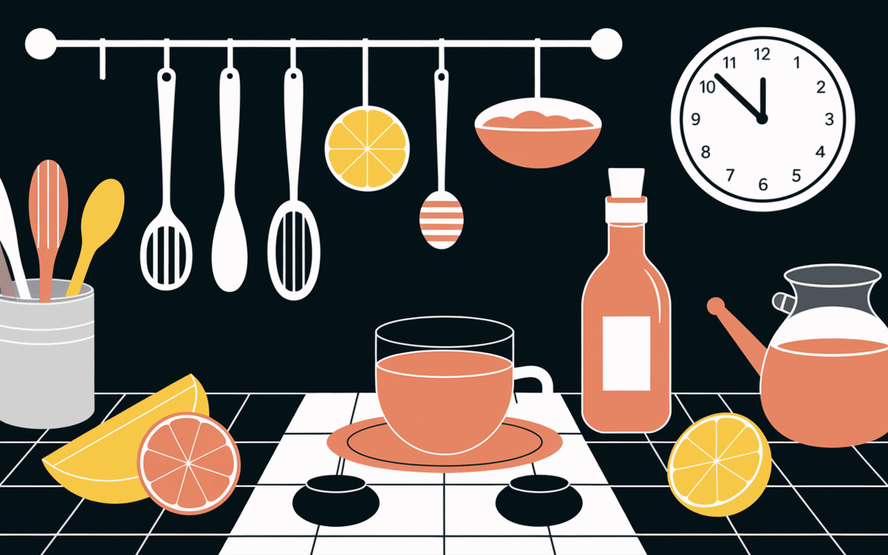Préparation vinaigre de cidre eau chaude le soir dans cuisine