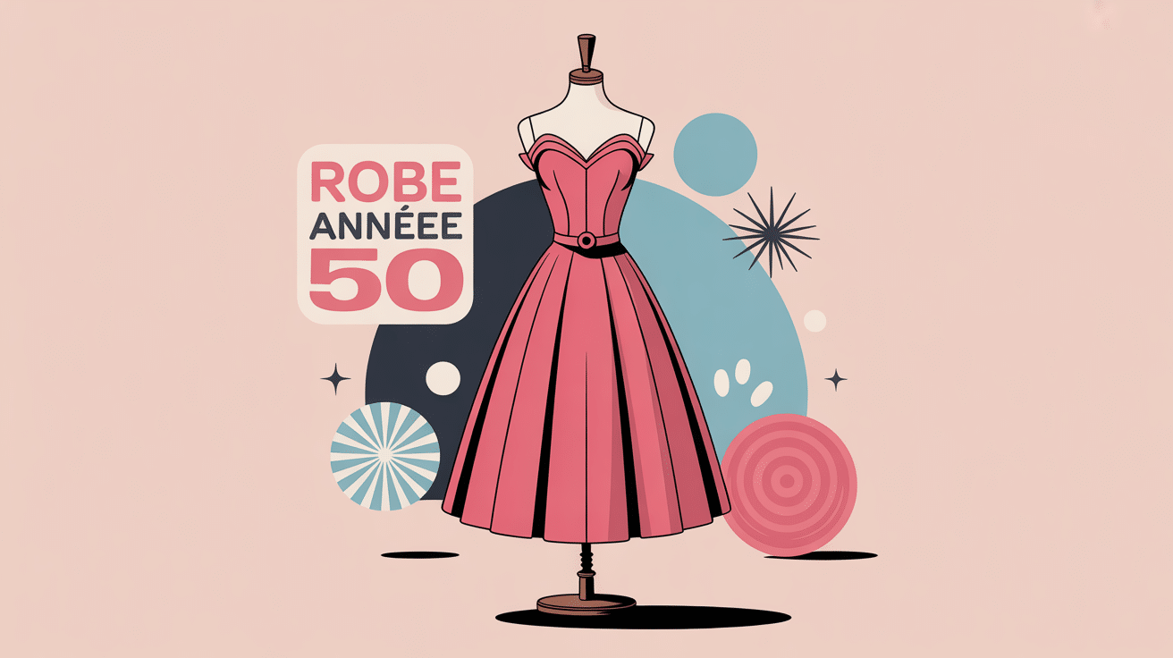 Illustration robe année 50 taille marquée jupe évasée