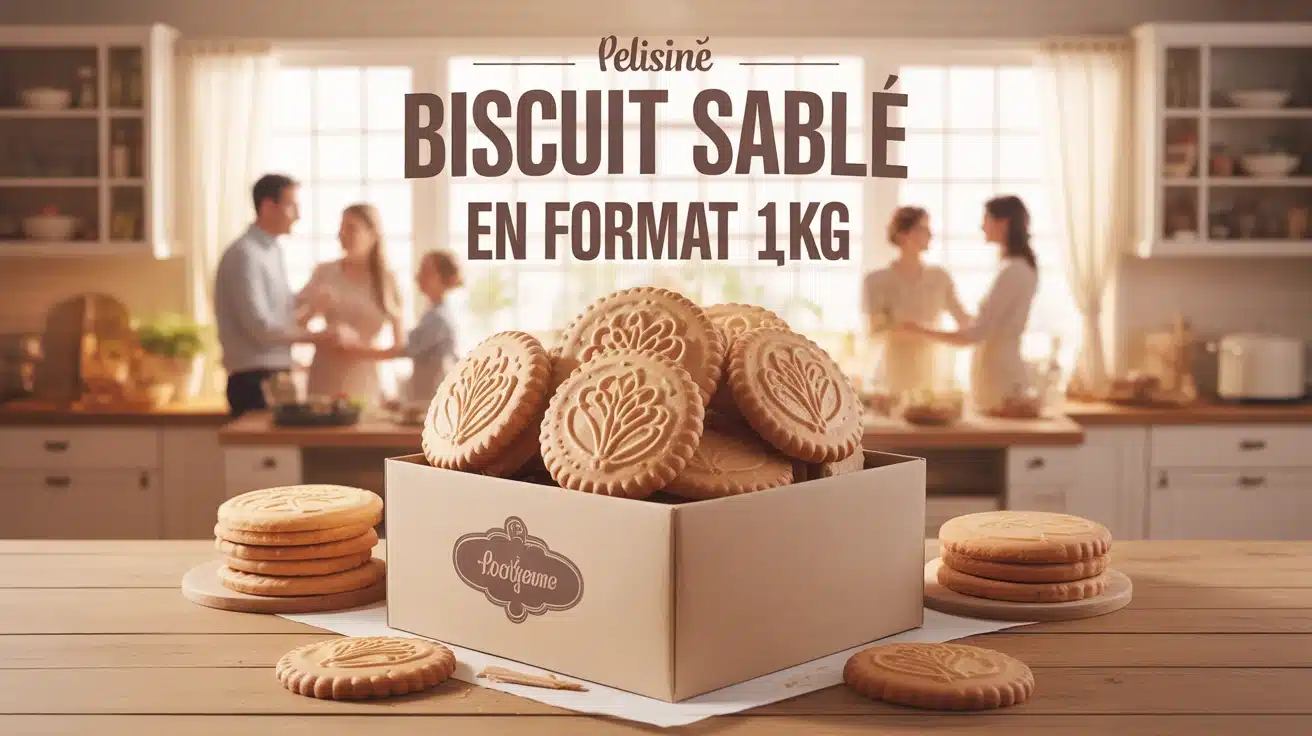 boîte ouverte de biscuit sablé en format 1kg dorés