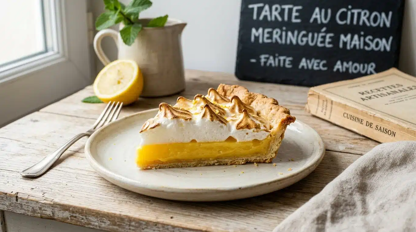 Tarte au citron meringuée maison avec une meringue dorée et une crème onctueuse