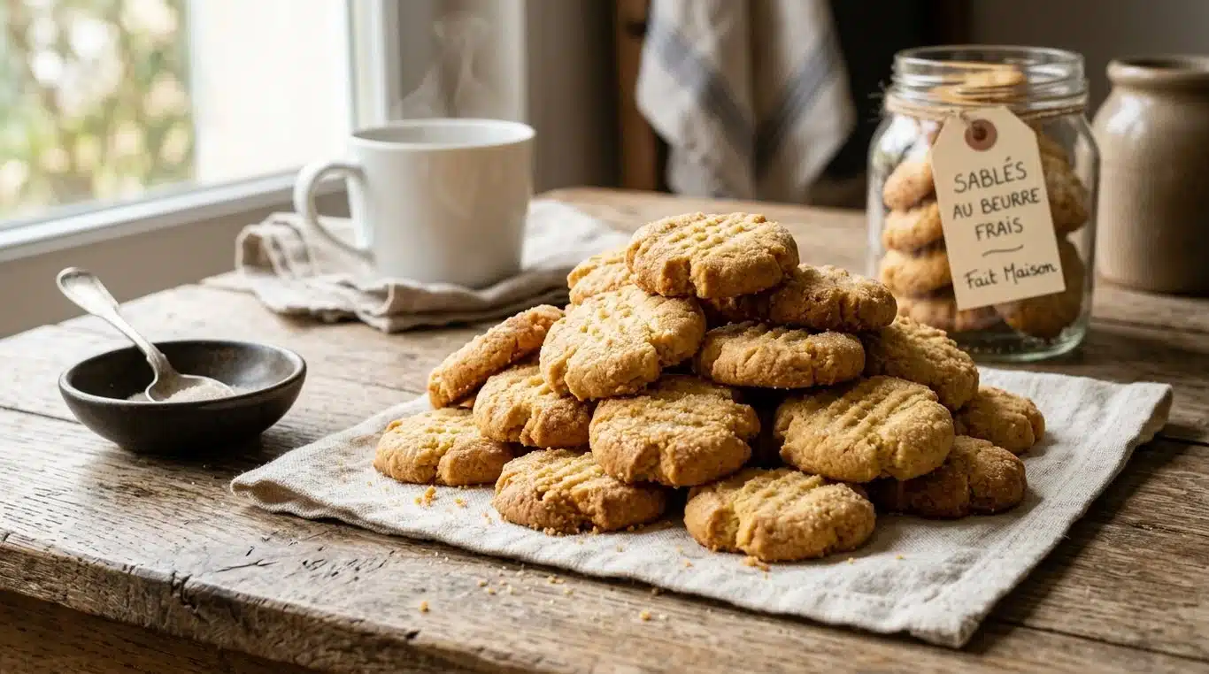 Assiette de biscuits sablés maison fraîchement sortis du four.