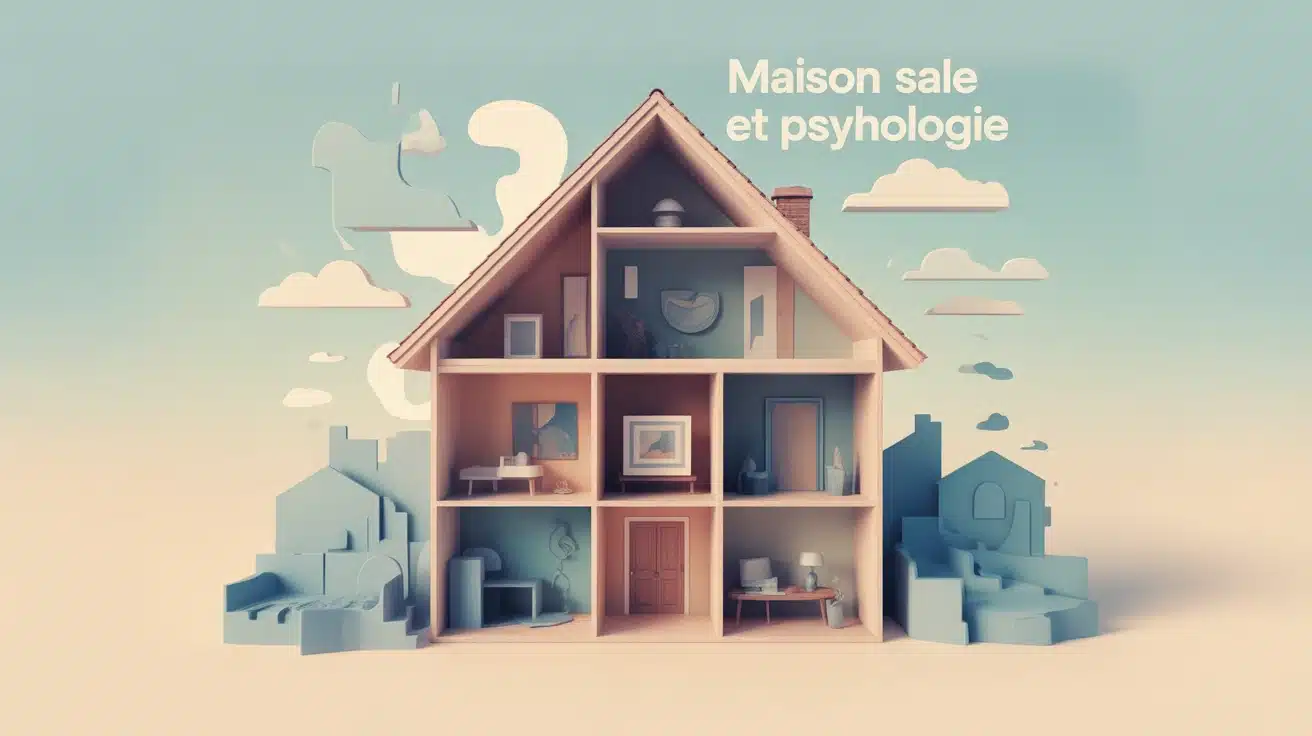 Illustration maison sale et psychologie en vectoriel pastel