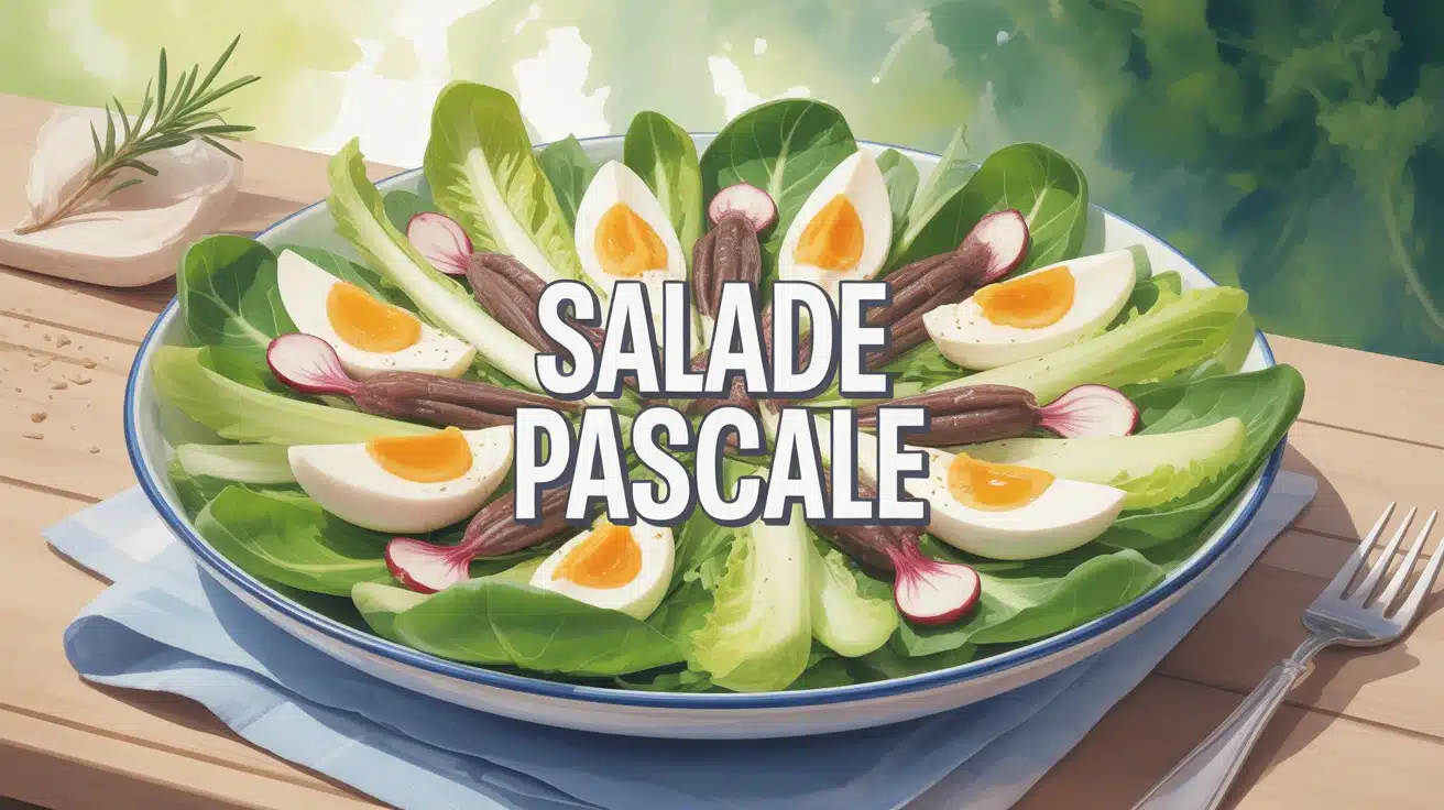 salade pascale avec œufs durs et anchois dans plat en céramique