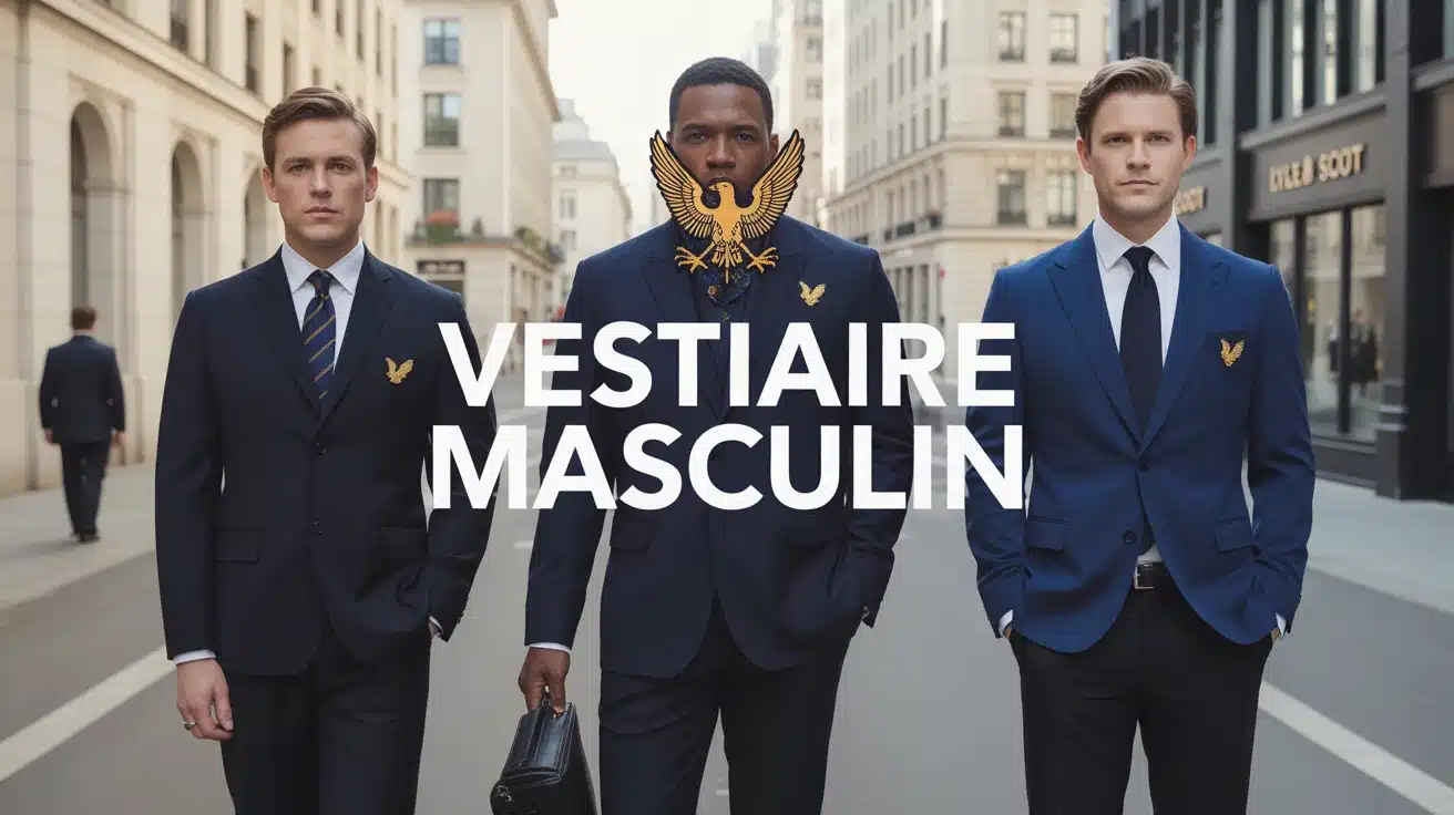 Illustration vestiaire masculin Lyle Scott avec aigle royal doré