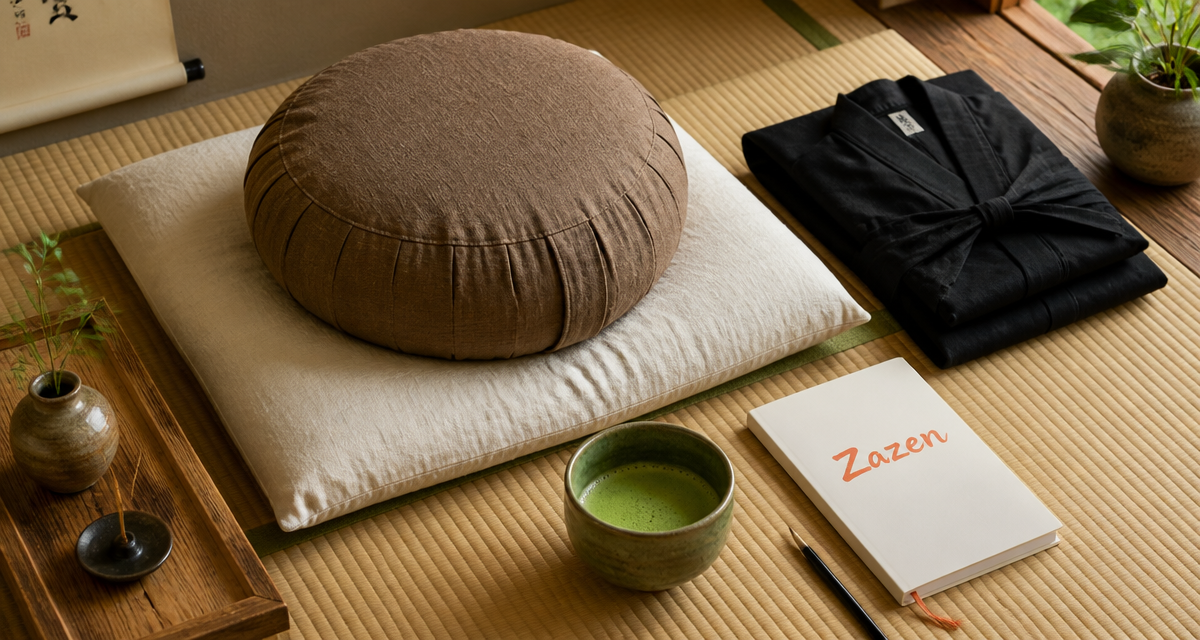 coin zen bouddhiste zazen avec zafu et accessoires