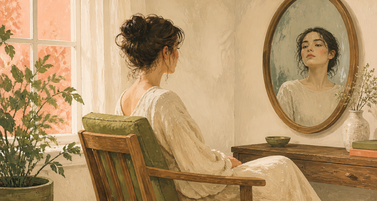 perver narcissique femme assise devant miroir