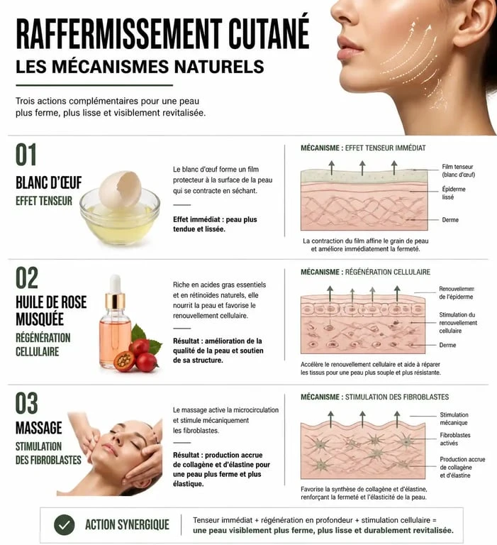 Infographie sur les remèdes de grand-mère pour raffermir la peau naturellement