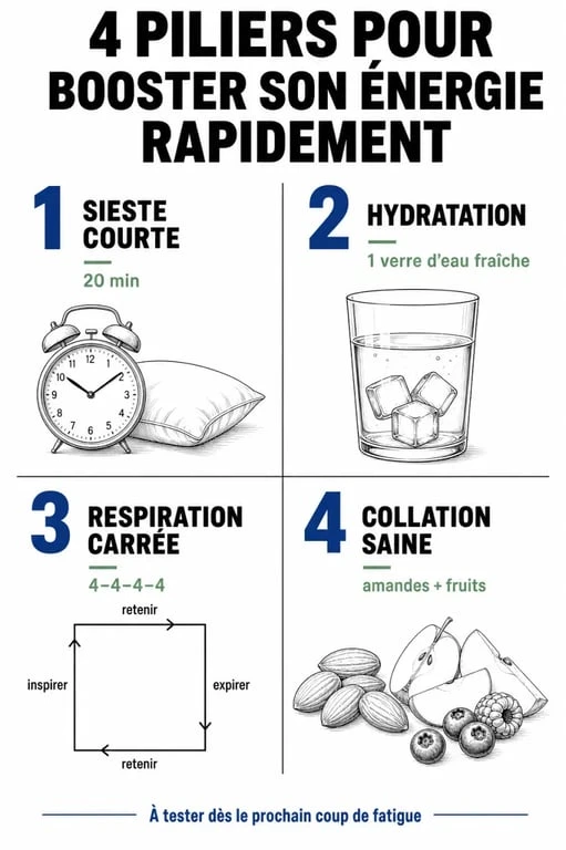Infographie sur comment avoir de l'énergie rapidement avec des conseils naturels