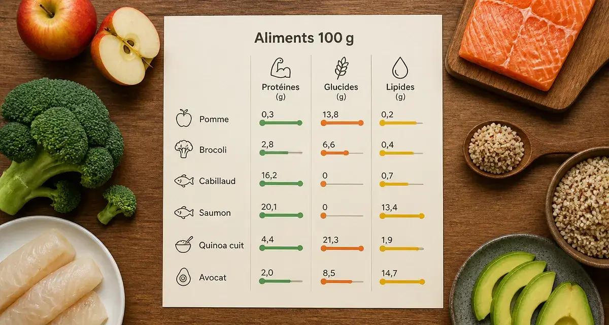 Tableau des aliments 100 références nutritionnelles pour composer vos repas