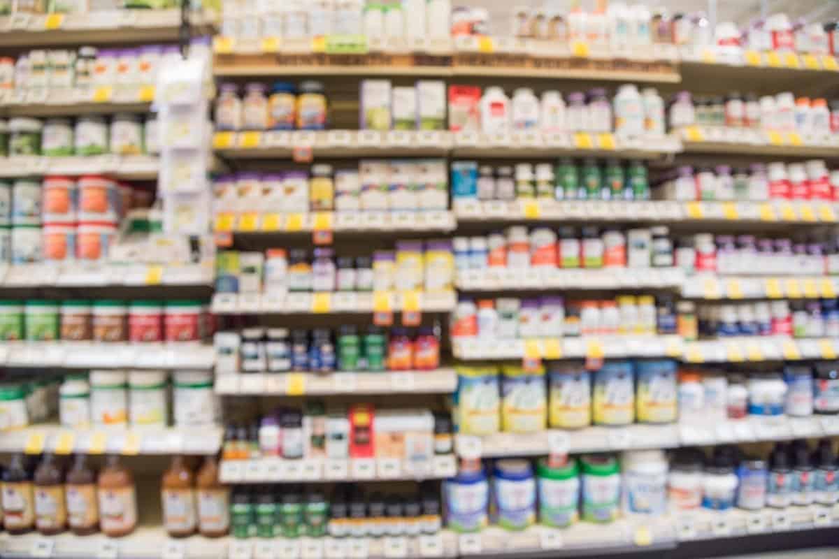 Shelves in the supermarket of all the supplements you can buy.