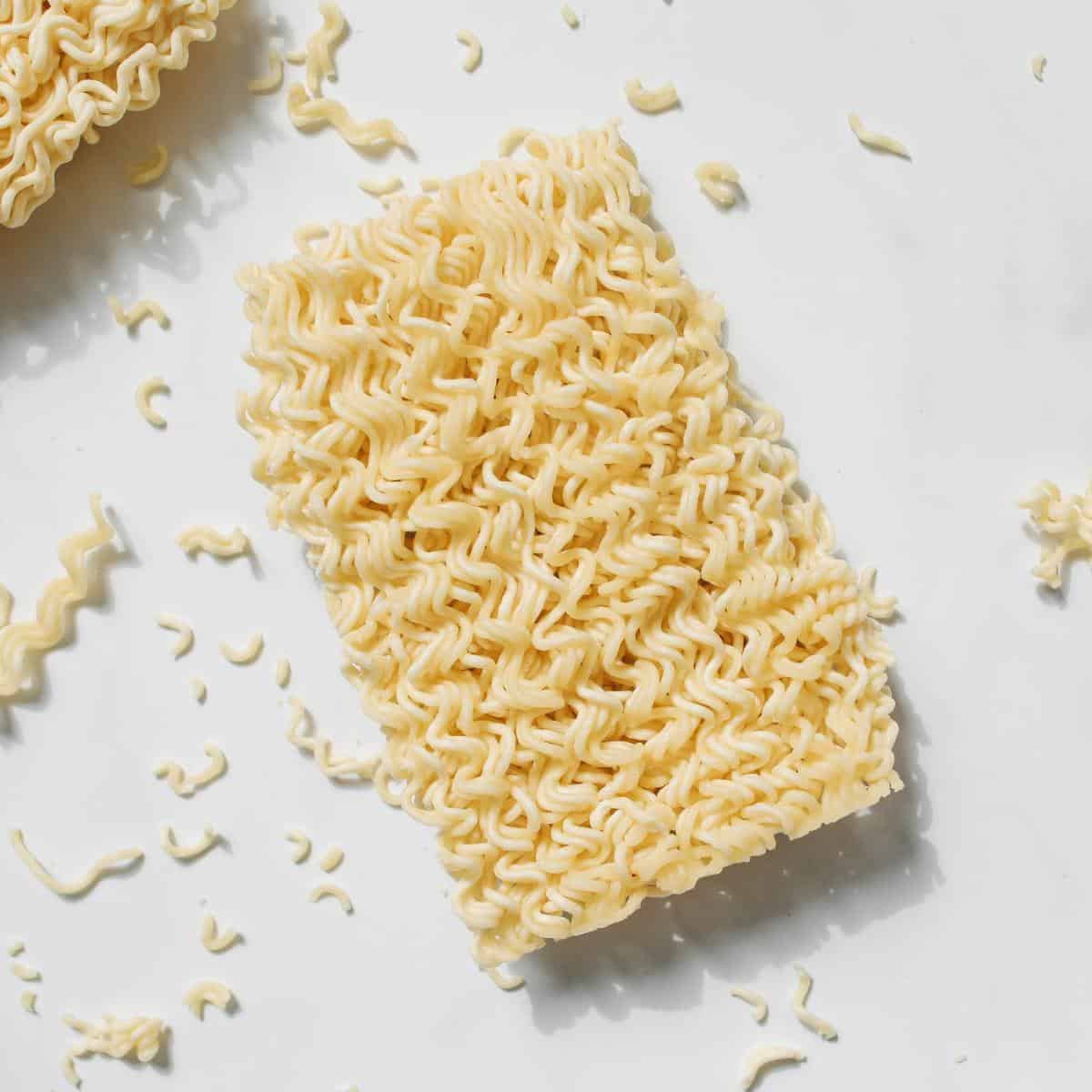 A square of dried super noodles.